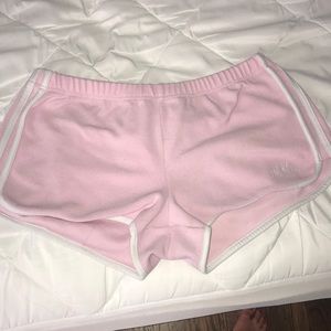 Vintage pink and white striped adidas track shorts